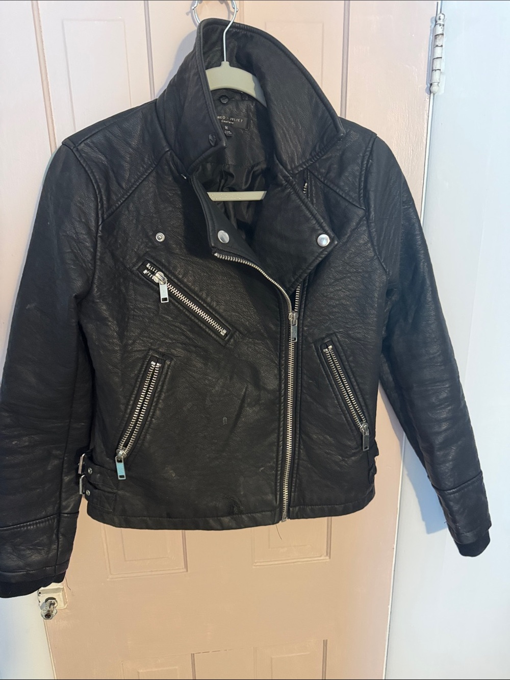 Romeo & Juliet Couture Black Faux Leather Motorcycle Jacket